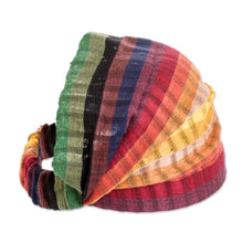 Load image into Gallery viewer, Multicolored Cotton Headband Hand-Woven in Guatemala - Rainbow Warmth | NOVICA
