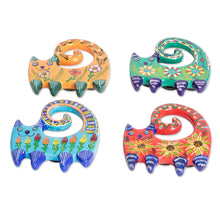 Load image into Gallery viewer, Set of 4 Handcrafted Ceramic Magnets with Colorful Cats - Hypnotic Cats | NOVICA
