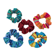 Load image into Gallery viewer, Set of 5 Colorful Cotton Scrunchies from Guatemala - United Femininity | NOVICA
