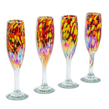 Load image into Gallery viewer, Set of 4 Multicolor Handblown Champagne Flutes from Mexico - Intense Luxury | NOVICA
