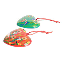 Load image into Gallery viewer, Set of 6 Hand-Painted Ceramic Ornaments with Cotton Bag - Hearts of Nature | NOVICA
