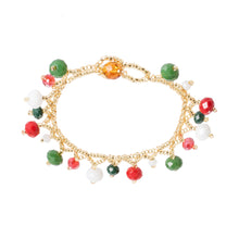 Load image into Gallery viewer, Christmas-Themed Crystal and Glass Beaded Charm Bracelet - Christmas Sparkle | NOVICA
