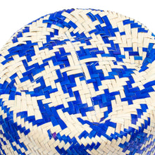 Load image into Gallery viewer, Blue Basket with Lid Hand-Woven from Palm Fiber in Mexico - Rooster in Blue | NOVICA
