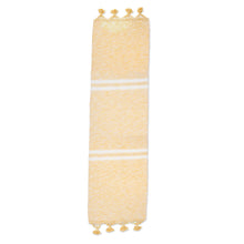 Load image into Gallery viewer, Handloomed Cotton Table Runner in White and Honey Hues - Honey Delight | NOVICA
