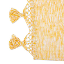 Load image into Gallery viewer, Handloomed Cotton Table Runner in White and Honey Hues - Honey Delight | NOVICA
