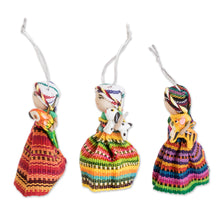Load image into Gallery viewer, Set of 3 Handcrafted Cotton Worry Doll Ornaments - Animal Friendship | NOVICA
