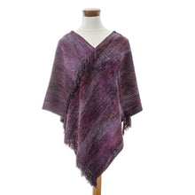 Load image into Gallery viewer, Cotton Blend Poncho in Purple Hues Handwoven in Guatemala - Primaveral Wine | NOVICA
