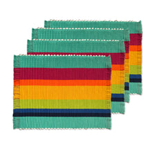 Load image into Gallery viewer, Hand Woven Striped Placemats from Colombia (set of 4)  - Aqua and Rainbow | NOVICA
