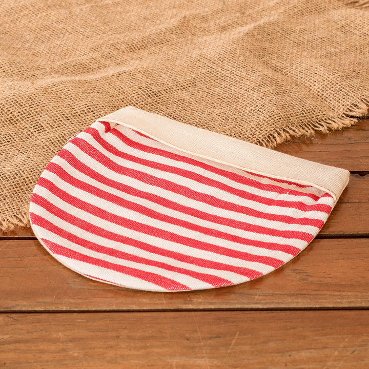 Handwoven Cotton Tortilla Warmer with Red & White Stripes - Fire | NOVICA