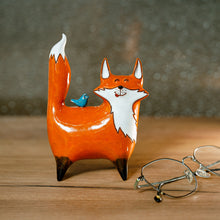 Load image into Gallery viewer, Fox Ceramic Figurine Made &amp; Painted by Hand in Uzbekistan - Friendly Fox | NOVICA
