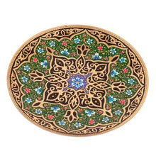 Load image into Gallery viewer, Green and Black Geometric Brass Wall Art from Uzbekistan - Bukhara&#39;s Green Paradise | NOVICA
