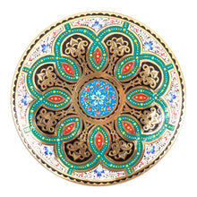 Load image into Gallery viewer, Green and White Floral Brass Wall Art from Uzbekistan - Heaven&#39;s Blossom | NOVICA

