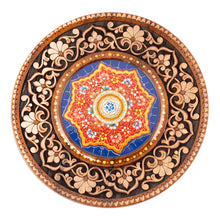 Load image into Gallery viewer, Hand-Carved Floral Walnut Wood Wall Art in Blue - Uzbekistan Eden in Blue | NOVICA
