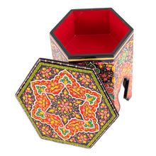 Load image into Gallery viewer, Handcrafted Floral Walnut Wood Jewelry Box in Red and Purple - Namangan Garden | NOVICA
