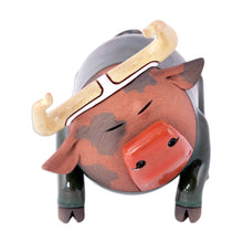 Load image into Gallery viewer, Bull Ceramic Figurine Made &amp; Painted by Hand in Uzbekistan - Funky Bull | NOVICA
