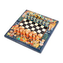 Load image into Gallery viewer, Handcrafted Painted Walnut Wood Chess Set in Blue - Bukhara Strategies | NOVICA
