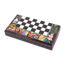 Load image into Gallery viewer, Handcrafted Painted Walnut Wood Chess Set in Black - Night Bukhara Folklore | NOVICA

