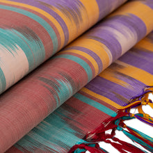 Load image into Gallery viewer, Multicolored Fringed Silk Ikat Scarf Handmade in Uzbekistan - Samarkand Sunrise | NOVICA
