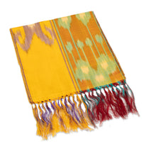 Load image into Gallery viewer, Yellow Orange Fringed Silk Ikat Scarf Handmade in Uzbekistan - Samarkand Desert | NOVICA

