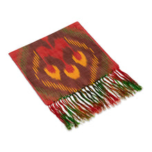 Load image into Gallery viewer, Hand-Woven Fringed Silk Ikat Scarf in Red Brown and Yellow - Samarkand Market | NOVICA
