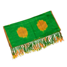 Load image into Gallery viewer, Handwoven Traditional Green and Yellow Silk Shawl - Green Bukhara | NOVICA

