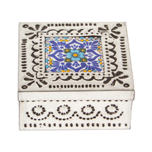 Load image into Gallery viewer, Repousse Tin and Ceramic Jewelry Box with Blue Talavera Tile - Imagination Spring | NOVICA
