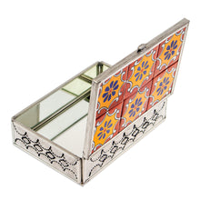 Load image into Gallery viewer, Talavera Tin and Ceramic Jewelry Box in Orange and Yellow - Palace of Suns | NOVICA
