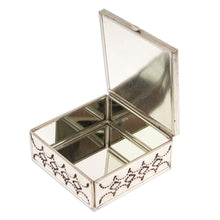 Load image into Gallery viewer, Handcrafted Tin and Ceramic Jewelry Box in Blue and Orange - Twilight Mansion | NOVICA
