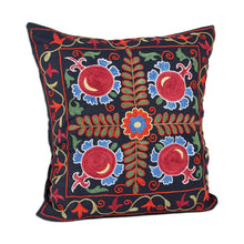 Load image into Gallery viewer, Pomegranate Embroidered Cotton Cushion Cover - Pomegranate Nights | NOVICA

