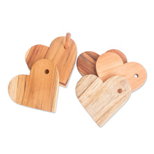 Load image into Gallery viewer, 6 Heart-Shaped Teakwood Coasters with Stand from Guatemala - United by Love | NOVICA
