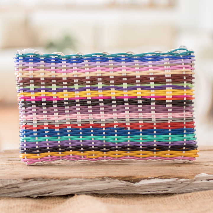 Eco-Friendly Hand-Woven Recycled Vinyl Cord Cosmetic Bag - Color Dream | NOVICA
