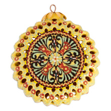 Load image into Gallery viewer, Yellow Glazed Ceramic Floral Ornament Made &amp; Painted by Hand - Summer Flower | NOVICA
