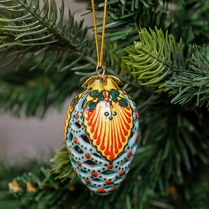 Hand-Painted Traditional Pinecone Ceramic Ornament - Cathedral Pinecone | NOVICA