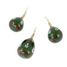 Load image into Gallery viewer, Set of Three Hand-Painted Green Dried Gourd Ornaments - Green Eve | NOVICA
