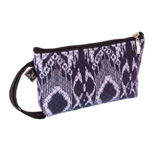 Load image into Gallery viewer, Cosmetic Bag with Zipper Closure and Navy Ikat Pattern - Navy Trends | NOVICA
