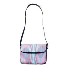 Load image into Gallery viewer, Pink and Blue Ikat Patterned Sling Bag from Uzbekistan - Uzbekistan Winds | NOVICA
