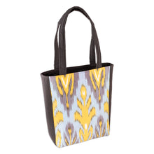 Load image into Gallery viewer, Grey Yellow &amp; Light Blue Traditional Ikat Patterned Tote Bag - Joyfulness | NOVICA

