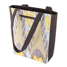 Load image into Gallery viewer, Grey Yellow &amp; Light Blue Traditional Ikat Patterned Tote Bag - Joyfulness | NOVICA
