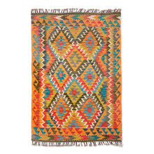 Load image into Gallery viewer, Handwoven Geometric Wool Area Rug in a Warm Palette (3x5) - Silk Road Jewels | NOVICA
