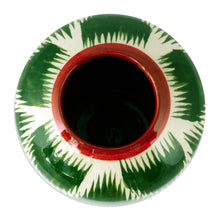 Load image into Gallery viewer, Uzbek Ikat-Themed Hand-Painted Glazed Ceramic Vase in Green - Uzbek Green Ikat | NOVICA
