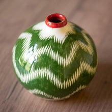 Load image into Gallery viewer, Green Hand-Painted Uzbek Ikat Patterned Glazed Ceramic Vase - Uzbek Ikat Style | NOVICA
