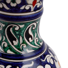 Load image into Gallery viewer, Floral Blue and Green Glazed Ceramic Center-Choke Vase - Blue Empyrean | NOVICA
