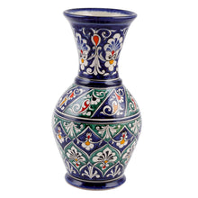 Load image into Gallery viewer, Floral Painted Blue and Green Glazed Ceramic Bud Vase - Blue Manor | NOVICA
