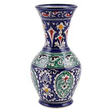 Load image into Gallery viewer, Classic Floral Painted Blue and Green Glazed Ceramic Vase - Blue Suite | NOVICA
