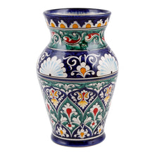 Load image into Gallery viewer, Uzbekistan Blue and Green Glazed Ceramic Bouquet Vase - Rishtan Heritage | NOVICA
