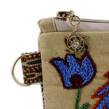 Load image into Gallery viewer, Uzbek Cotton Cosmetic Bag with Hand Embroidered Motifs - Precious Beauty | NOVICA
