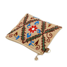 Load image into Gallery viewer, Uzbek Hand-Embroidered Cotton Floral and Leaf Toiletry Case - Precious Garden | NOVICA
