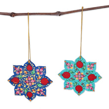 Load image into Gallery viewer, Pair of Lacquered Wood Star Ornaments Handmade in Uzbekistan - Splendid Stars | NOVICA
