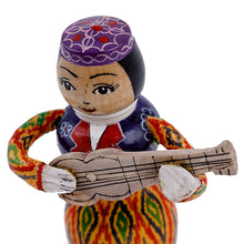 Load image into Gallery viewer, Painted Traditional Vibrant Wood Figurine of Girl and Tanbur - Tanbur Warm Rhythms | NOVICA
