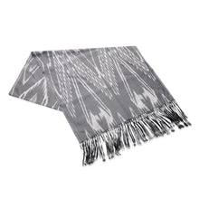 Load image into Gallery viewer, Hand-Woven Fringed Silk Ikat Scarf in Grey from Uzbekistan - Stylish Grey | NOVICA
